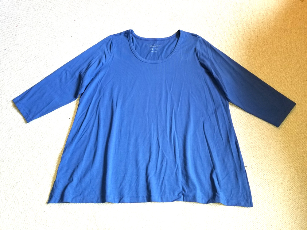 Womens Top-SUSAN GRAVER-blue "Weekend Cotton Essentials" knit tunic 3/4 slv-2X